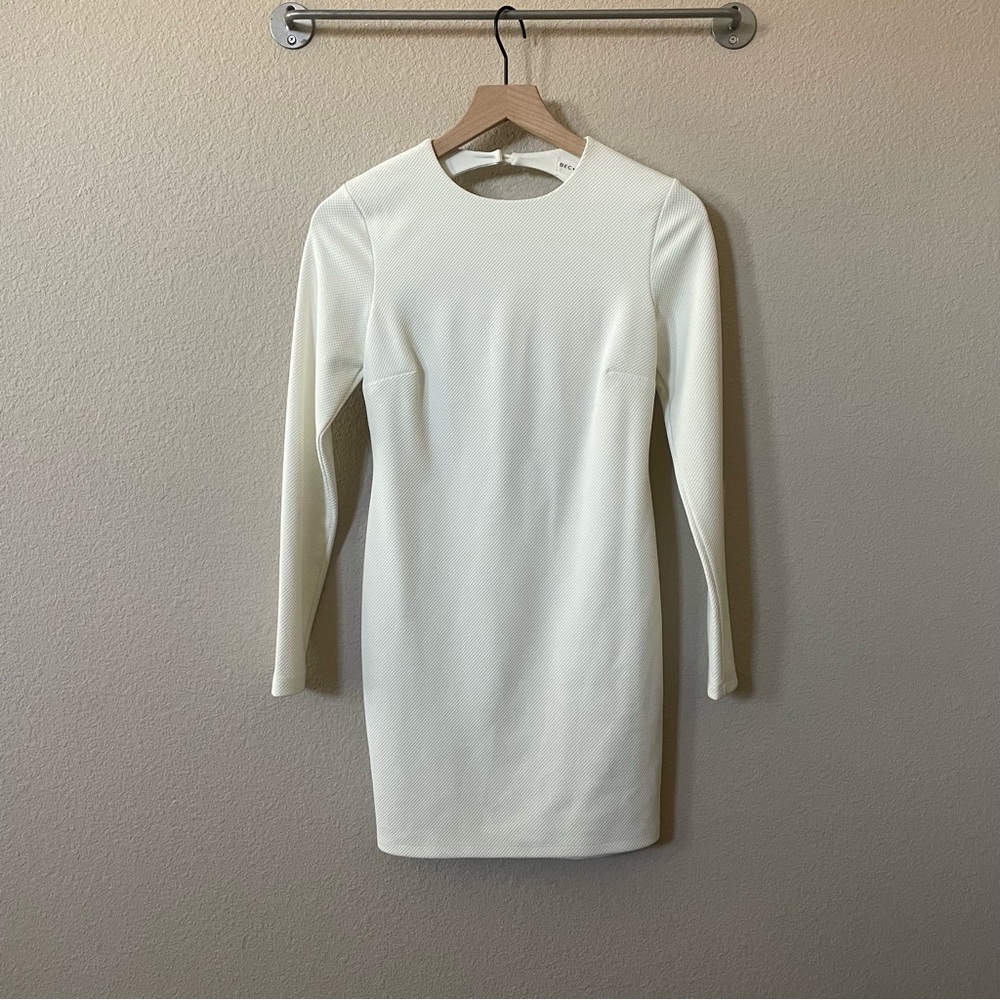 Bec & Bridge Textured Open Back Long Sleeve Fitted Mini Dress Sz:4 White